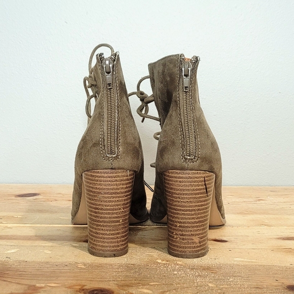 Charlotte Russe Green Faux Suede Open Toe Ankle Booties Womens Size 9 Lace Up - Picture 3 of 11